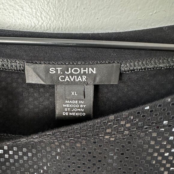 St. John Caviar Boat Neck Black Shimmer Top Womens XL - Picture 2 of 5